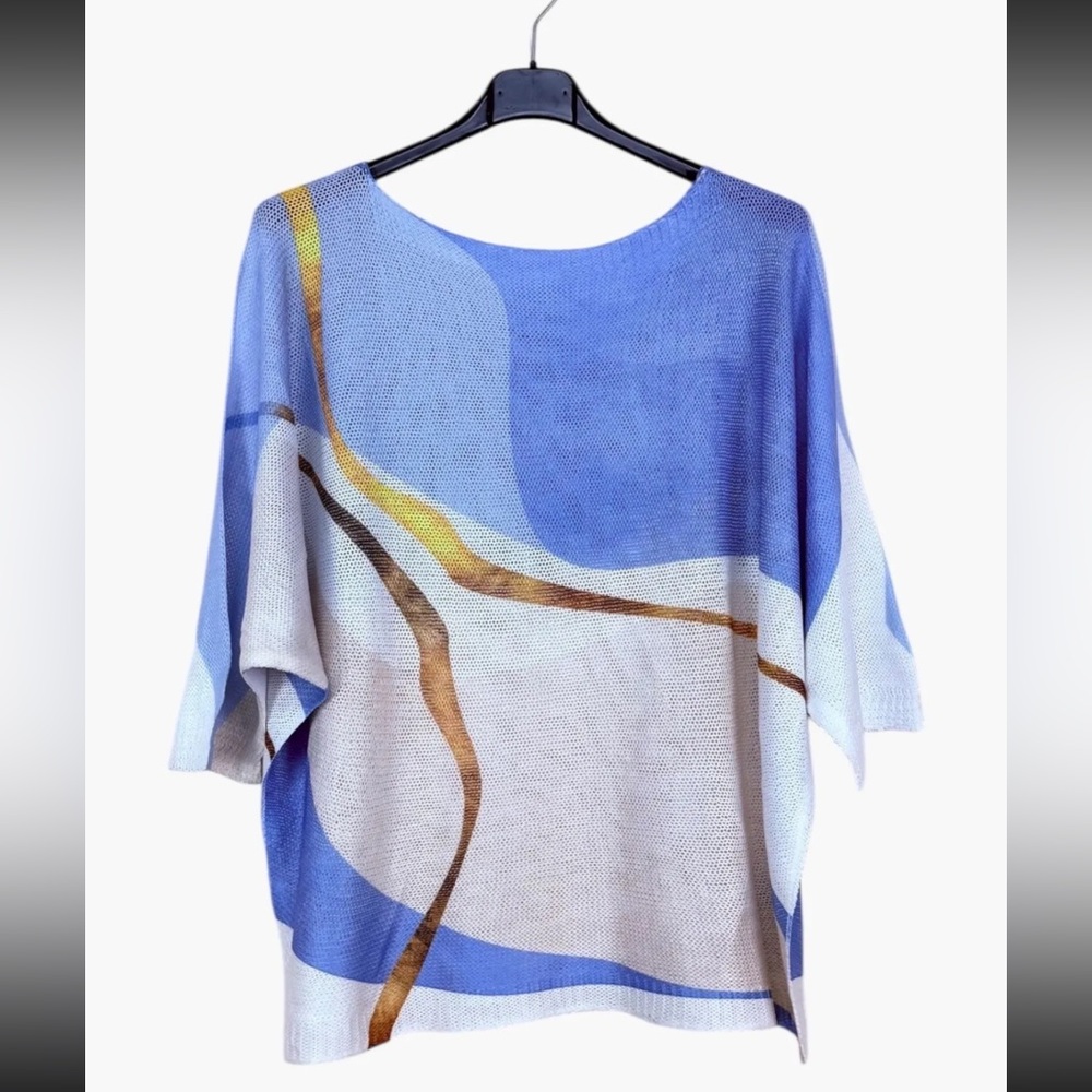 MADE IN ITALY Abstract Blue and Gold Top